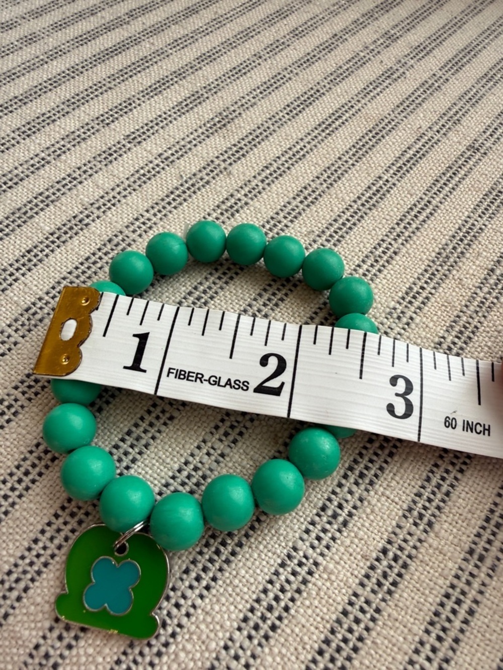 Green Wooden Beaded Bracelet with Clover Charm - Picture 2 of 2
